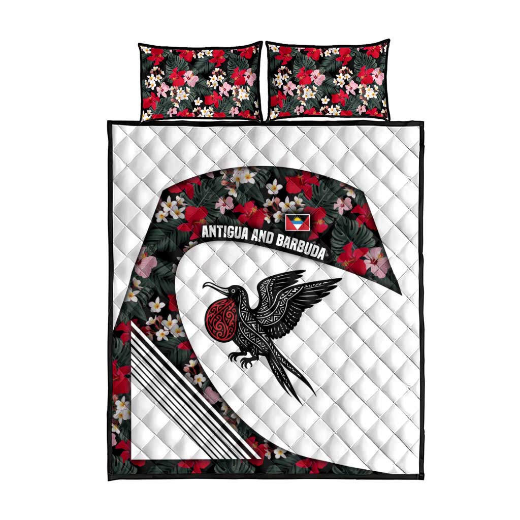 Antigua and Barbuda Hummingbird Quilt Bed Set with Tribal Bird and Tropical Floral Design with Island Flag - Wonder Print Shop