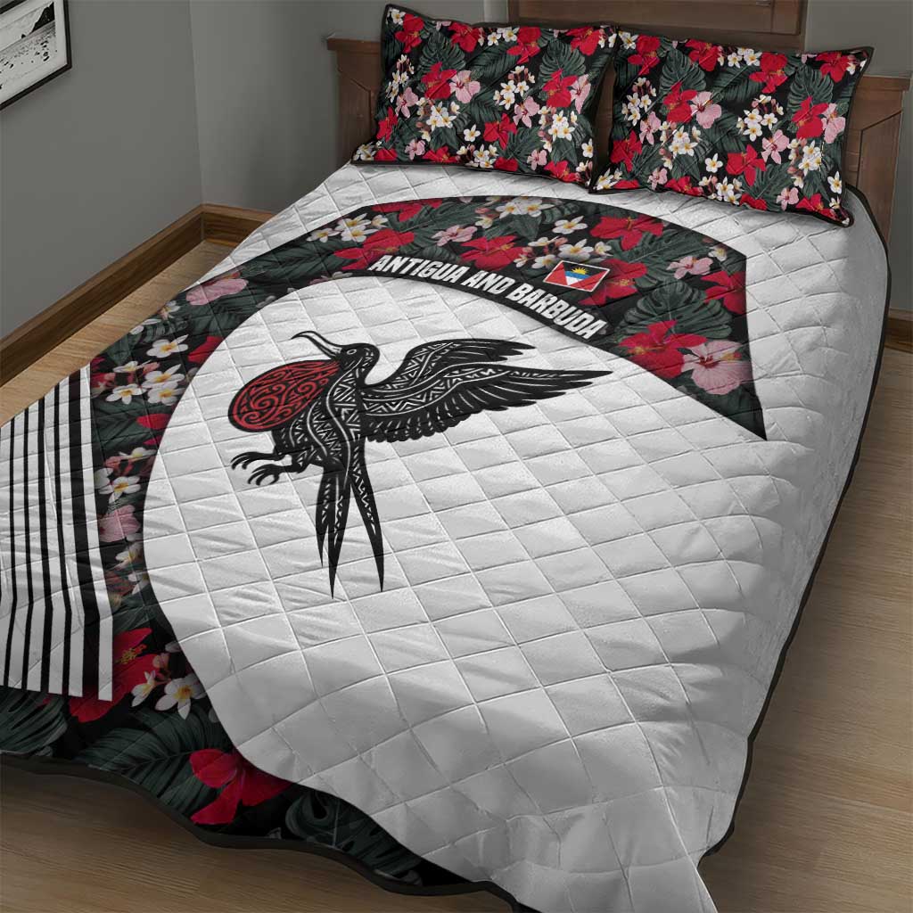 Antigua and Barbuda Hummingbird Quilt Bed Set with Tribal Bird and Tropical Floral Design with Island Flag - Wonder Print Shop