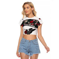 Antigua and Barbuda Hummingbird Raglan Cropped T Shirt with Tribal Bird and Tropical Floral Design with Island Flag - Wonder Print Shop