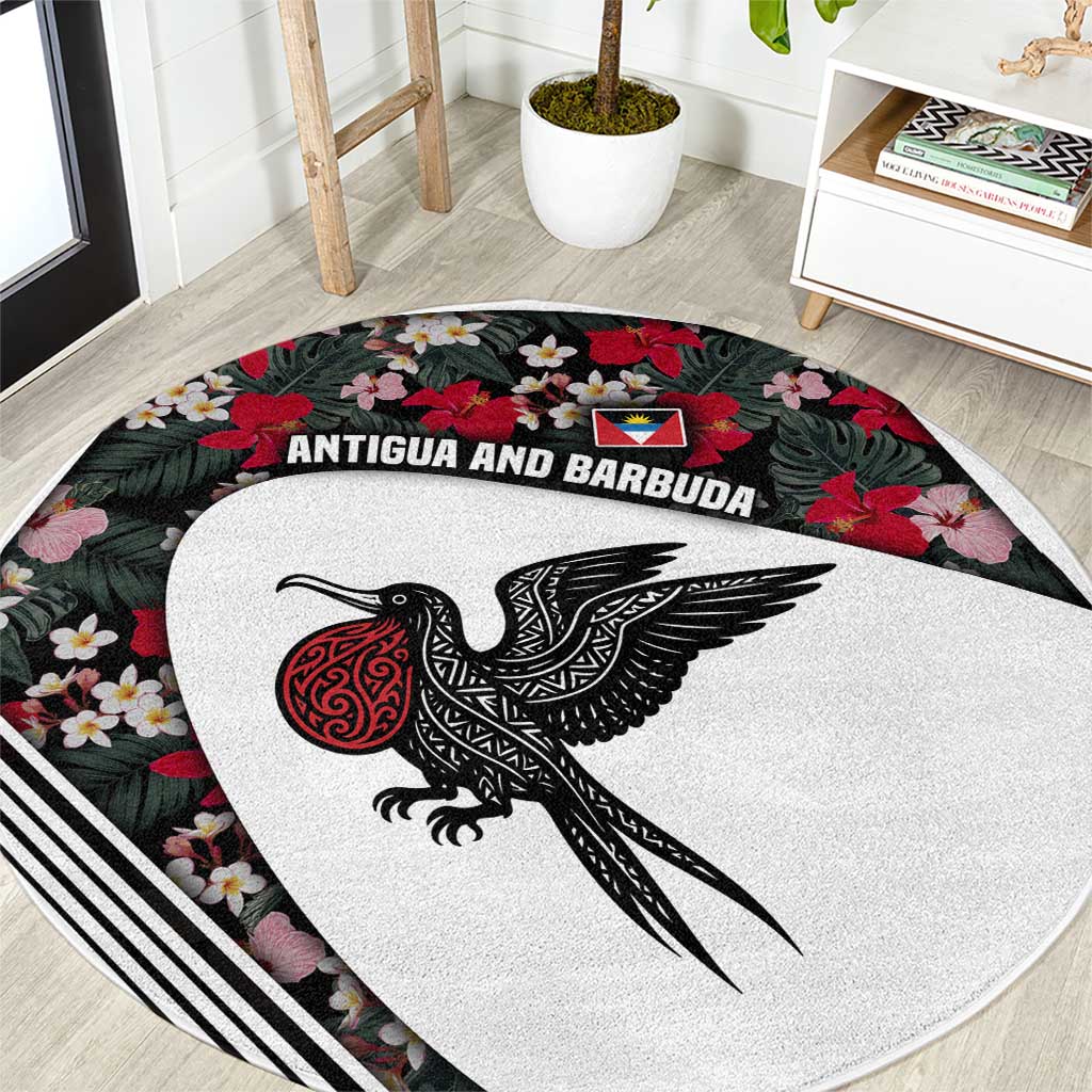 Antigua and Barbuda Hummingbird Round Carpet with Tribal Bird and Tropical Floral Design with Island Flag - Wonder Print Shop