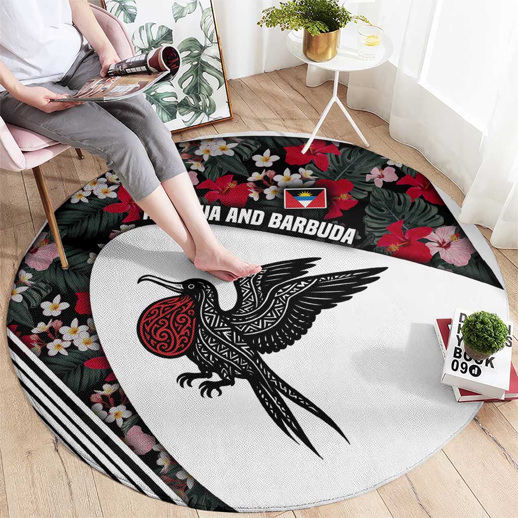 Antigua and Barbuda Hummingbird Round Carpet with Tribal Bird and Tropical Floral Design with Island Flag - Wonder Print Shop