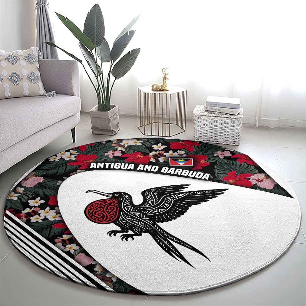 Antigua and Barbuda Hummingbird Round Carpet with Tribal Bird and Tropical Floral Design with Island Flag - Wonder Print Shop