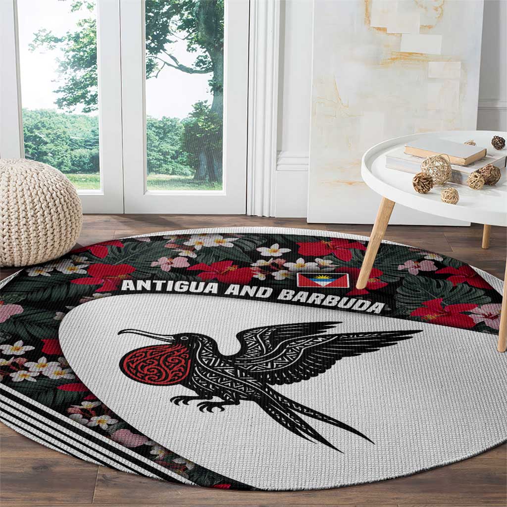 Antigua and Barbuda Hummingbird Round Carpet with Tribal Bird and Tropical Floral Design with Island Flag - Wonder Print Shop