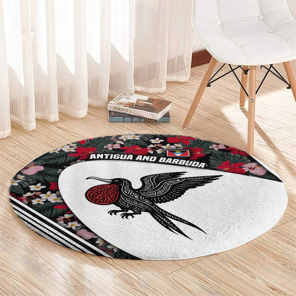 Antigua and Barbuda Hummingbird Round Carpet with Tribal Bird and Tropical Floral Design with Island Flag - Wonder Print Shop