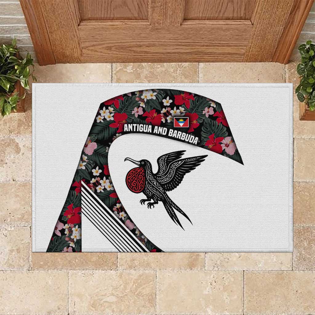 Antigua and Barbuda Hummingbird Rubber Doormat with Tribal Bird and Tropical Floral Design with Island Flag - Wonder Print Shop