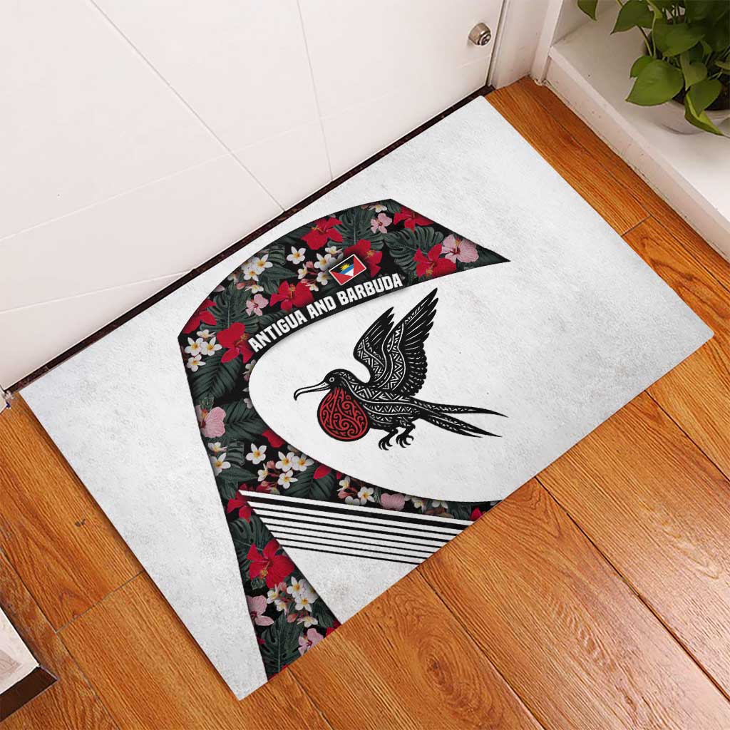 Antigua and Barbuda Hummingbird Rubber Doormat with Tribal Bird and Tropical Floral Design with Island Flag - Wonder Print Shop