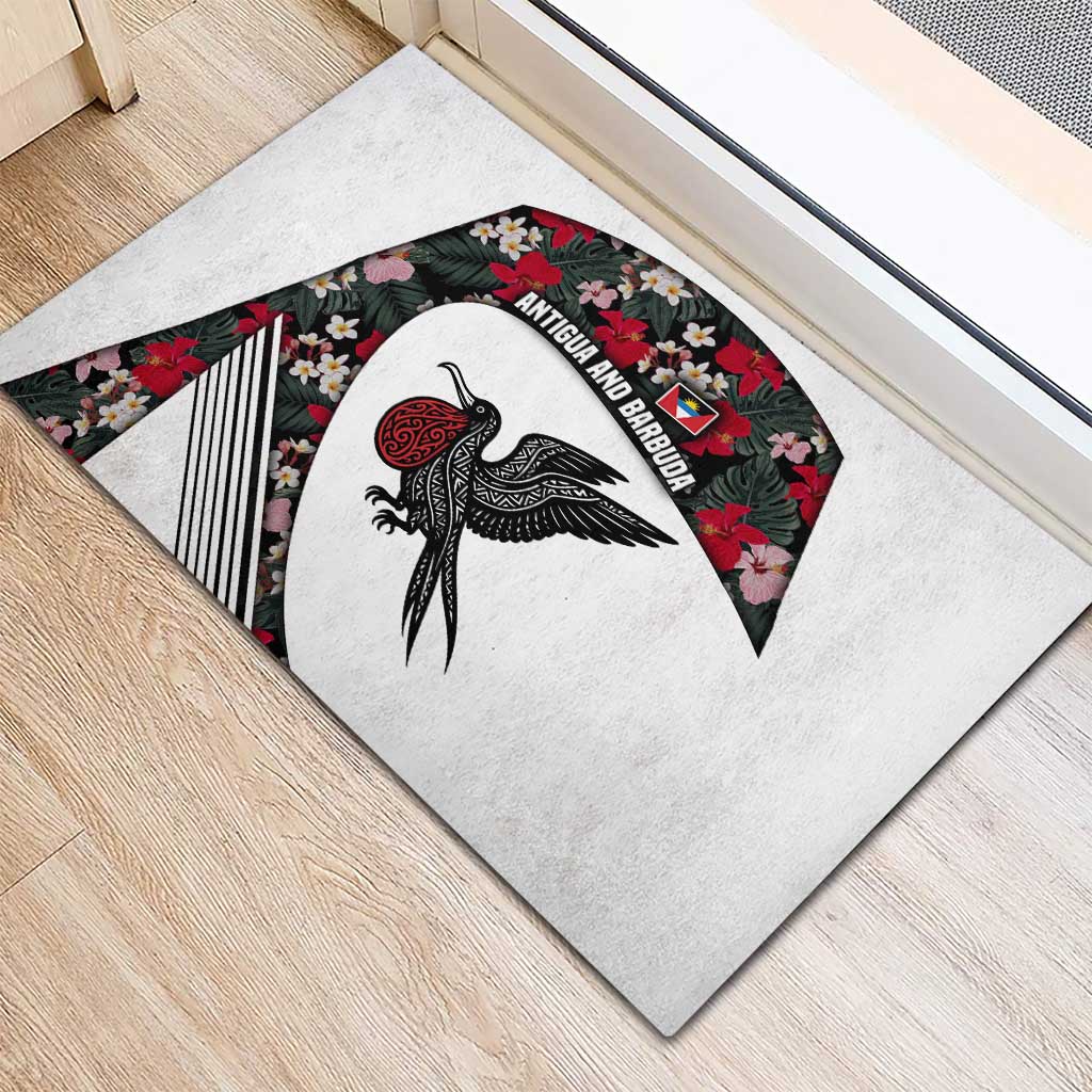 Antigua and Barbuda Hummingbird Rubber Doormat with Tribal Bird and Tropical Floral Design with Island Flag - Wonder Print Shop
