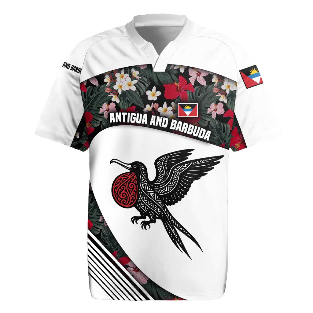 Antigua and Barbuda Hummingbird Rugby Jersey with Tribal Bird and Tropical Floral Design with Island Flag - Wonder Print Shop