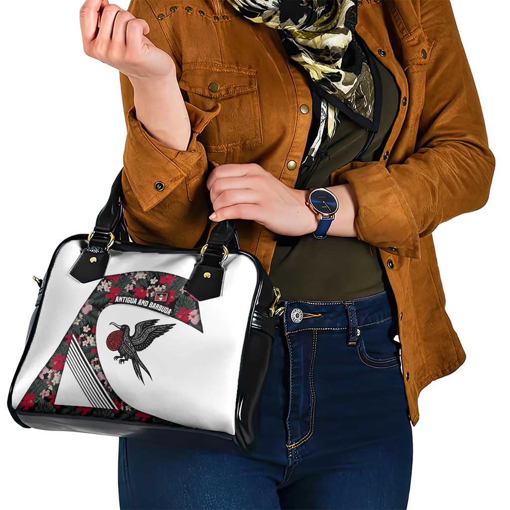 Antigua and Barbuda Hummingbird Shoulder Handbag with Tribal Bird and Tropical Floral Design with Island Flag - Wonder Print Shop