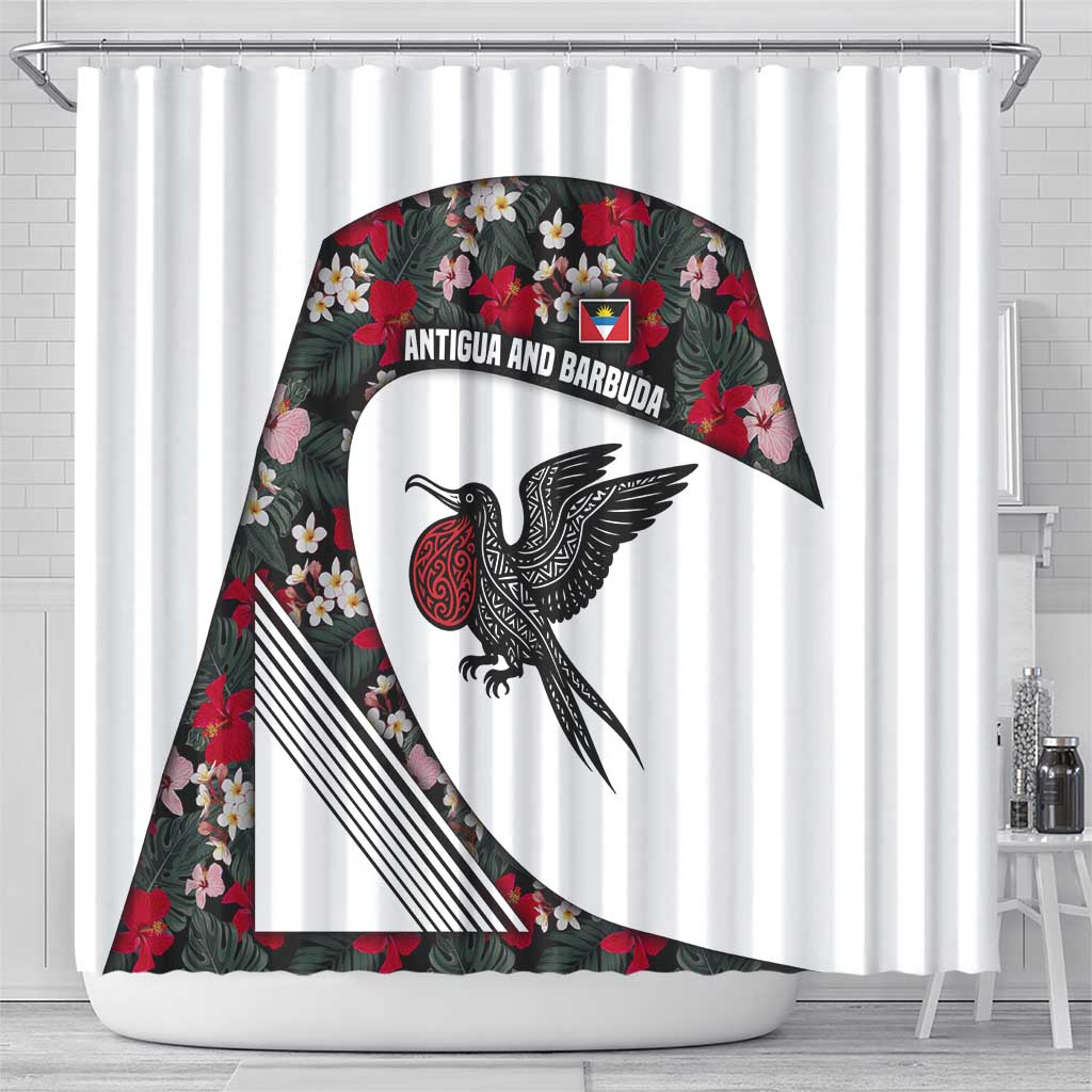 Antigua and Barbuda Hummingbird Shower Curtain with Tribal Bird and Tropical Floral Design with Island Flag - Wonder Print Shop