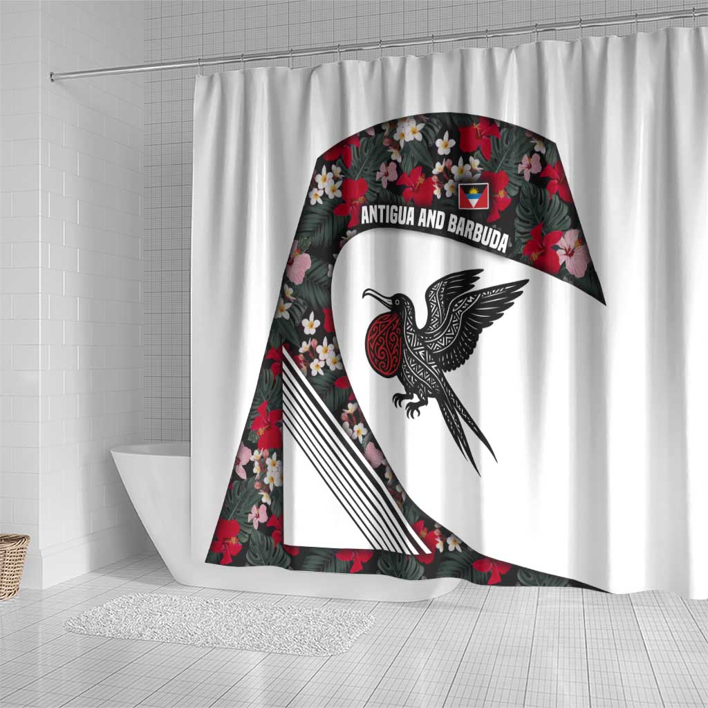 Antigua and Barbuda Hummingbird Shower Curtain with Tribal Bird and Tropical Floral Design with Island Flag - Wonder Print Shop