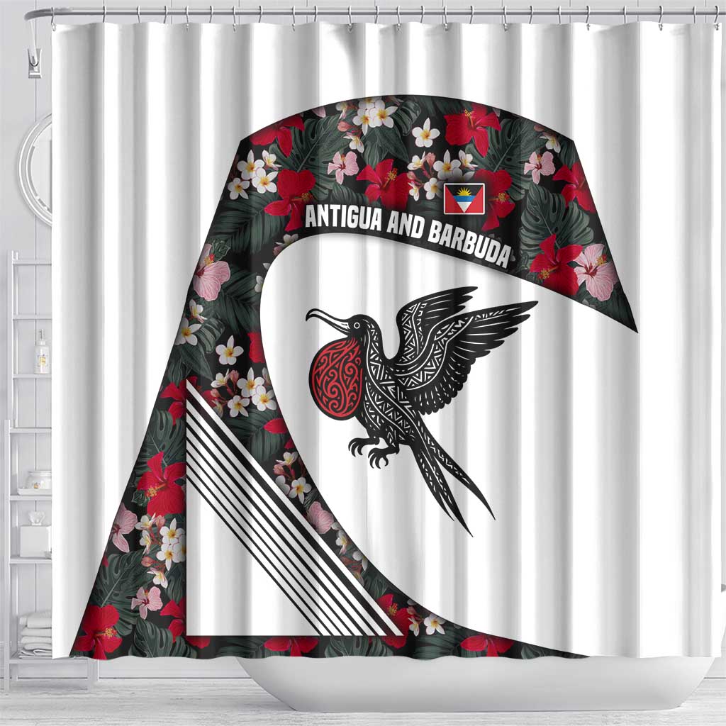 Antigua and Barbuda Hummingbird Shower Curtain with Tribal Bird and Tropical Floral Design with Island Flag - Wonder Print Shop