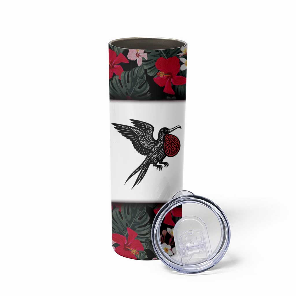 Antigua and Barbuda Hummingbird Skinny Tumbler with Tribal Bird and Tropical Floral Design with Island Flag - Wonder Print Shop