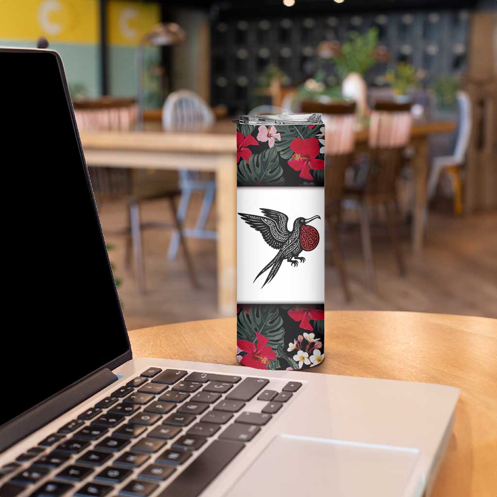 Antigua and Barbuda Hummingbird Skinny Tumbler with Tribal Bird and Tropical Floral Design with Island Flag - Wonder Print Shop