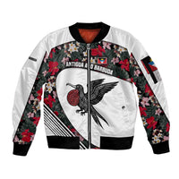 Antigua and Barbuda Hummingbird Sleeve Zip Bomber Jacket with Tribal Bird and Tropical Floral Design with Island Flag - Wonder Print Shop