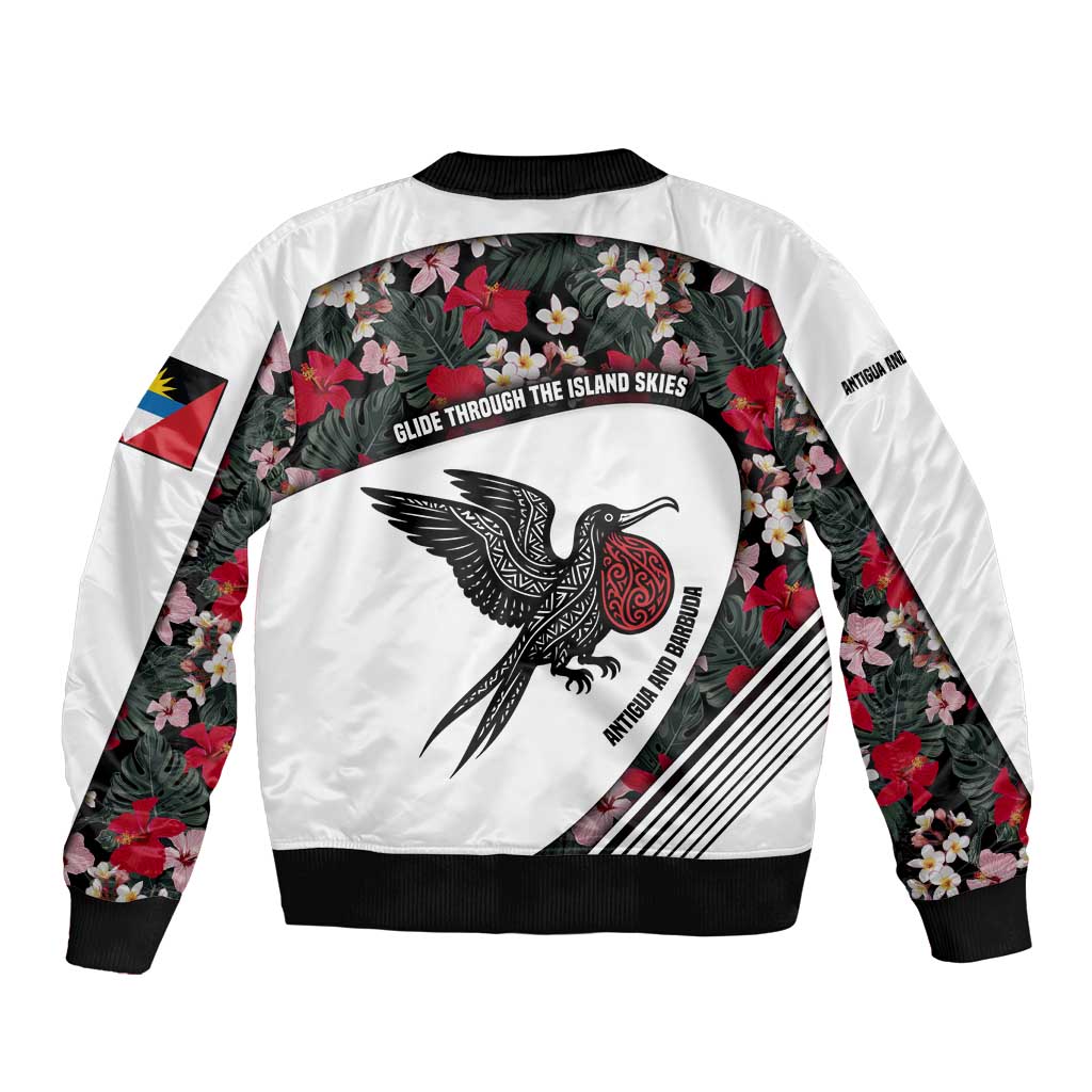 Antigua and Barbuda Hummingbird Sleeve Zip Bomber Jacket with Tribal Bird and Tropical Floral Design with Island Flag - Wonder Print Shop