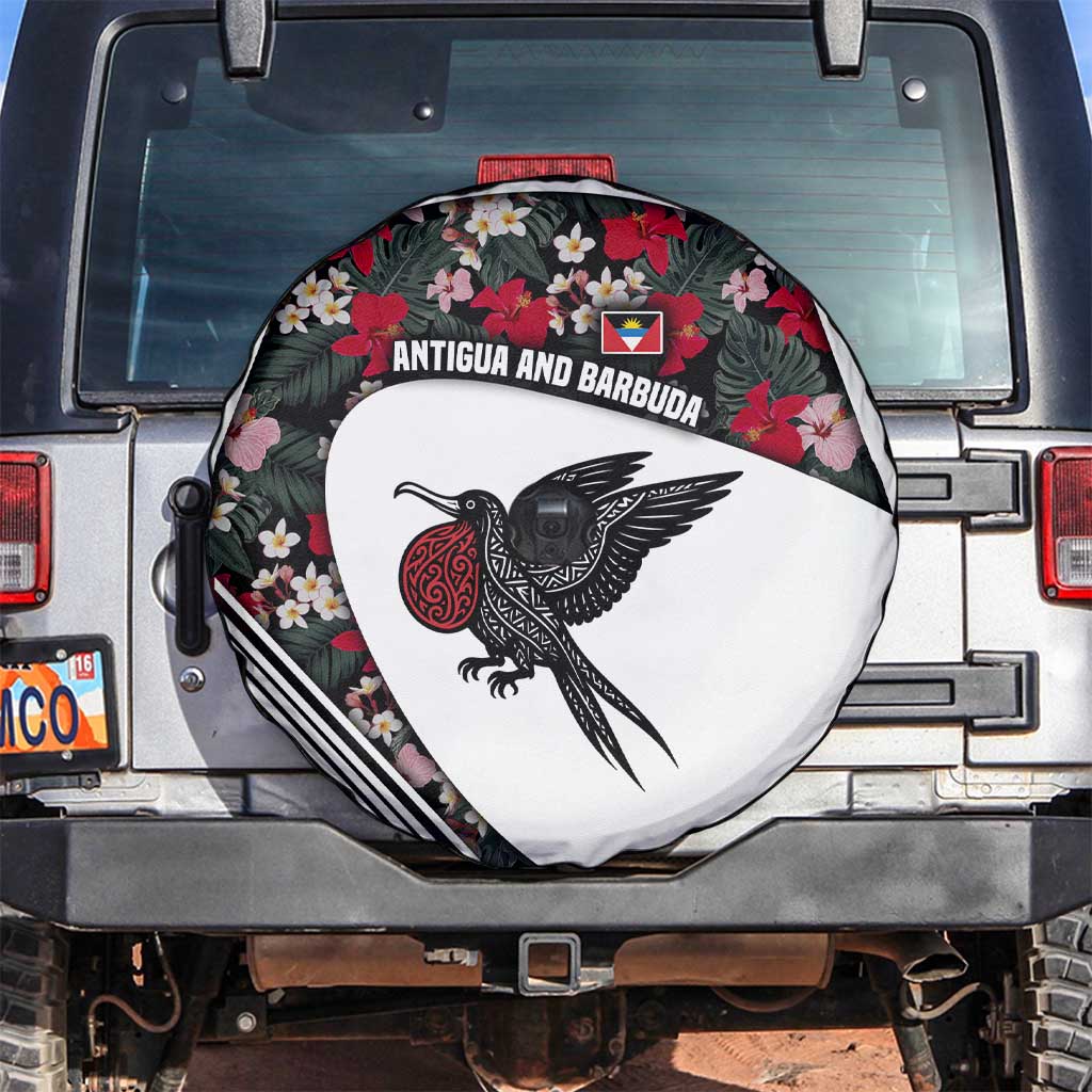 Antigua and Barbuda Hummingbird Spare Tire Cover with Tribal Bird and Tropical Floral Design with Island Flag - Wonder Print Shop