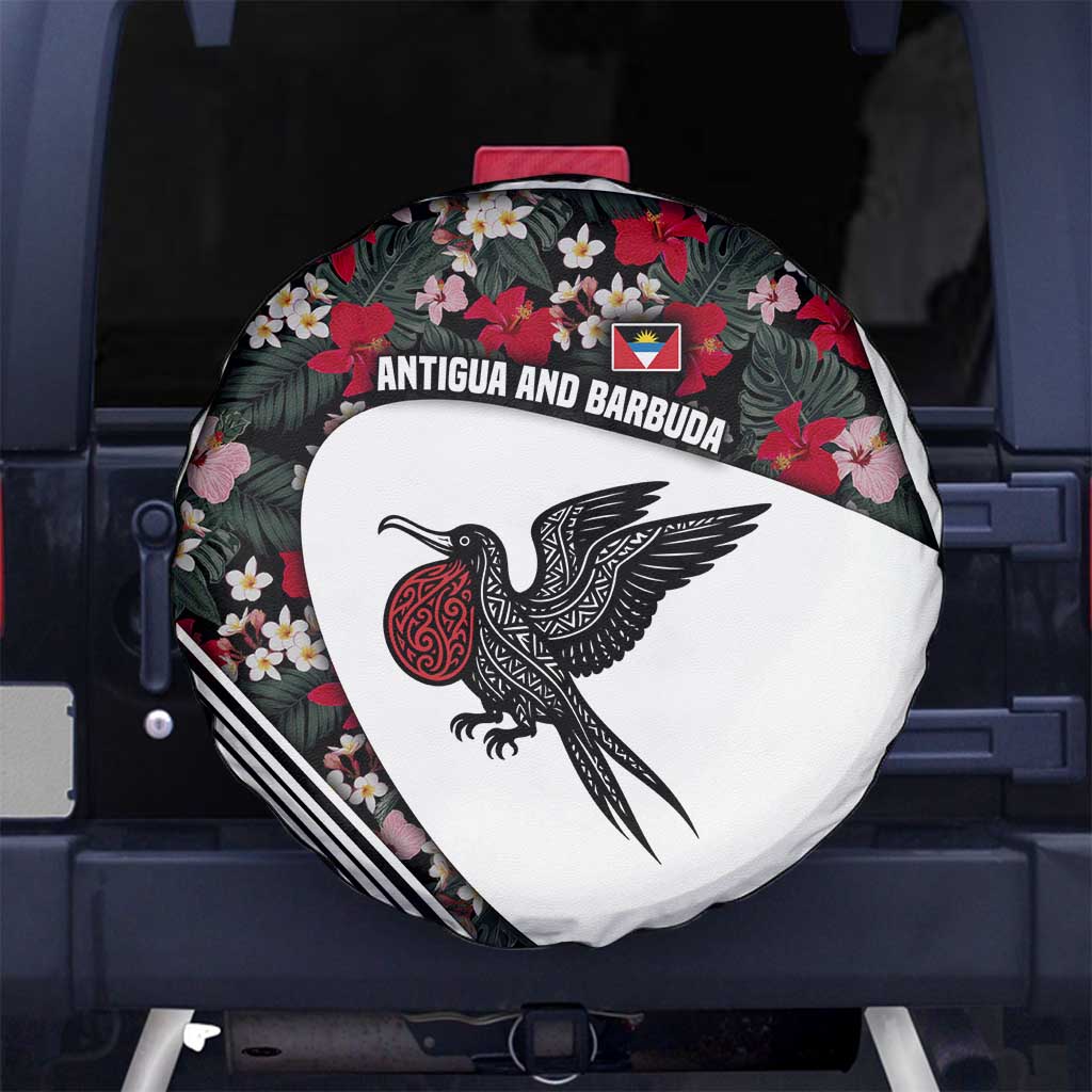 Antigua and Barbuda Hummingbird Spare Tire Cover with Tribal Bird and Tropical Floral Design with Island Flag - Wonder Print Shop