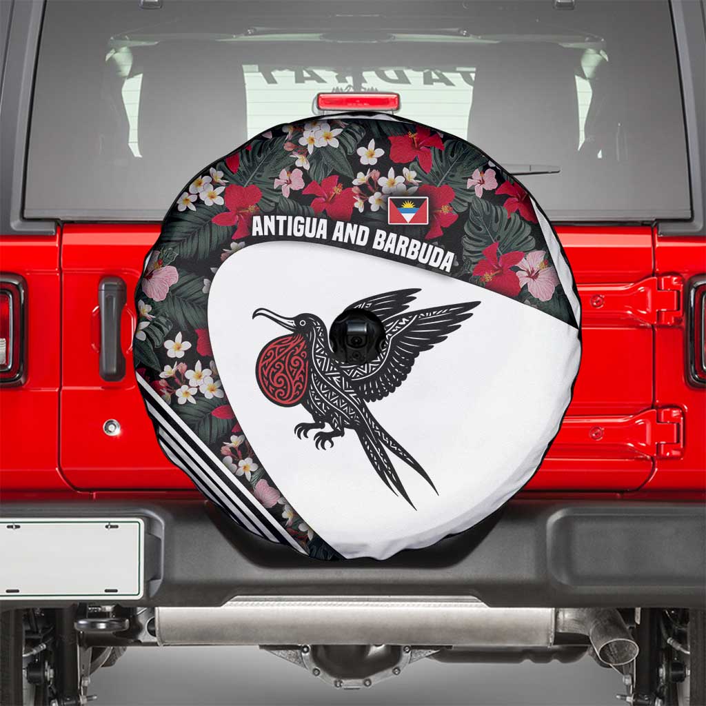 Antigua and Barbuda Hummingbird Spare Tire Cover with Tribal Bird and Tropical Floral Design with Island Flag - Wonder Print Shop