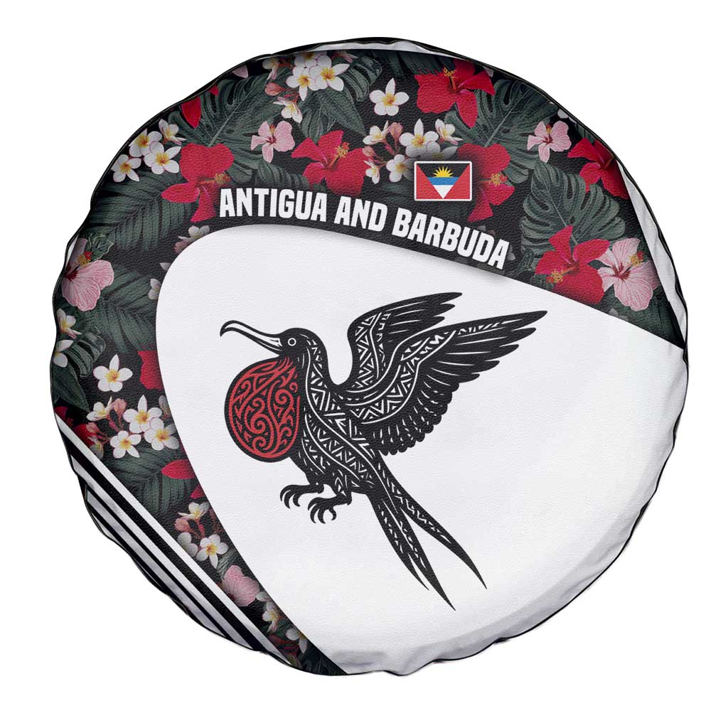 Antigua and Barbuda Hummingbird Spare Tire Cover with Tribal Bird and Tropical Floral Design with Island Flag - Wonder Print Shop