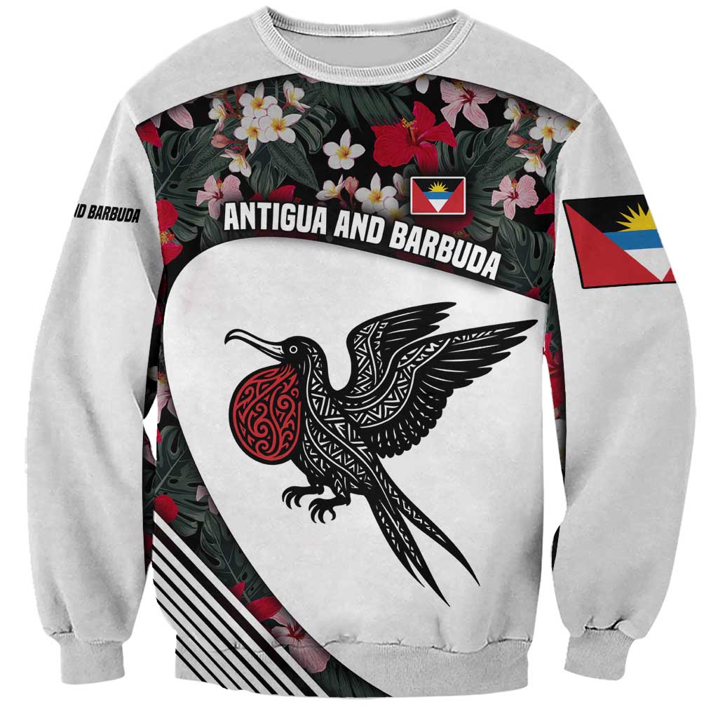 Antigua and Barbuda Hummingbird Sweatshirt with Tribal Bird and Tropical Floral Design with Island Flag - Wonder Print Shop