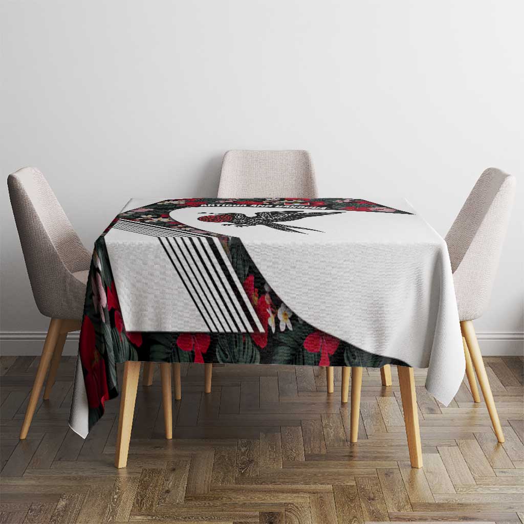 Antigua and Barbuda Hummingbird Tablecloth with Tribal Bird and Tropical Floral Design with Island Flag - Wonder Print Shop