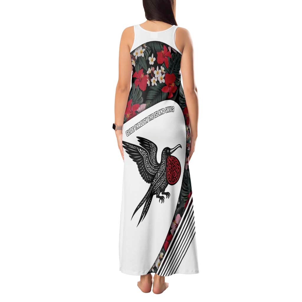Antigua and Barbuda Hummingbird Tank Maxi Dress with Tribal Bird and Tropical Floral Design with Island Flag - Wonder Print Shop