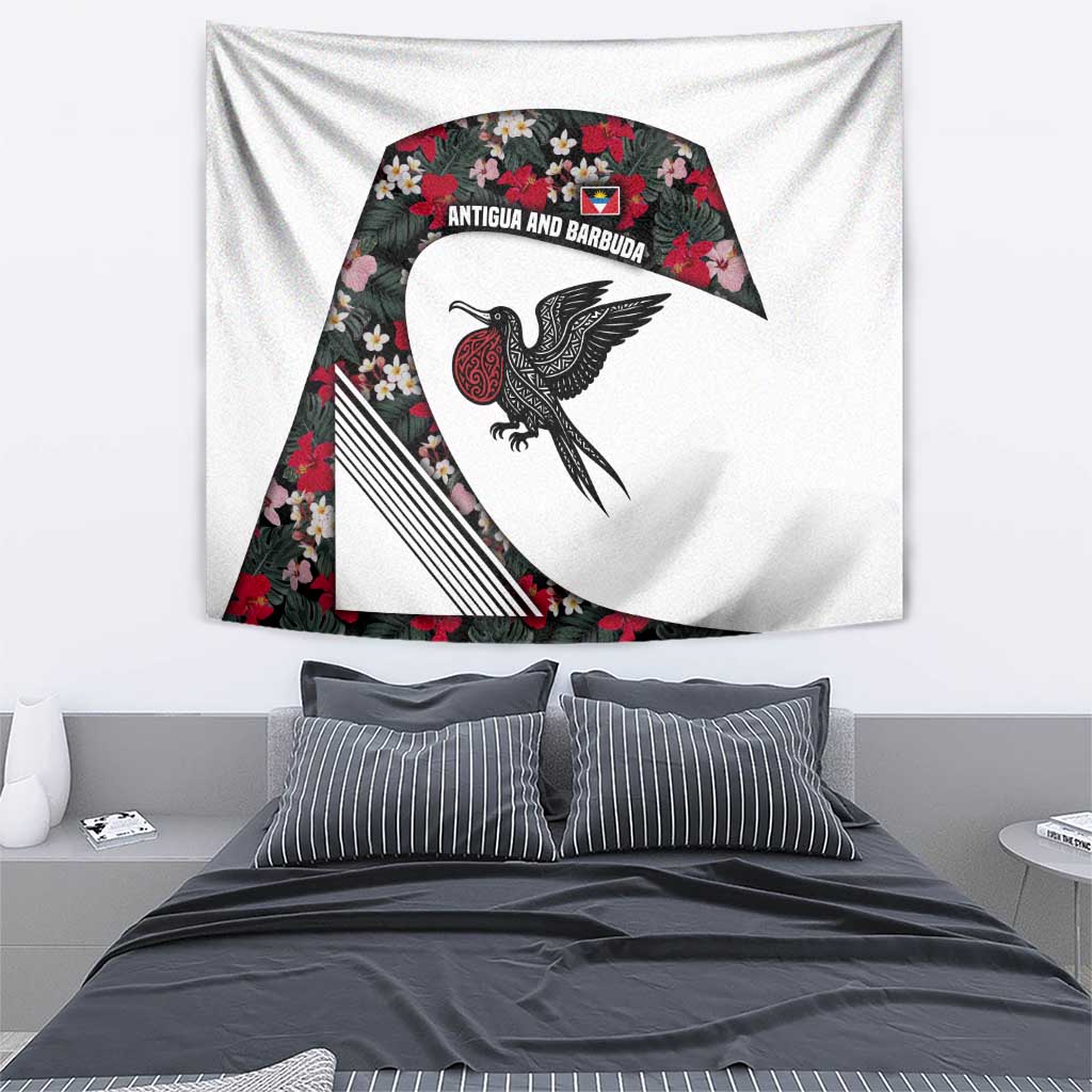 Antigua and Barbuda Hummingbird Tapestry with Tribal Bird and Tropical Floral Design with Island Flag - Wonder Print Shop