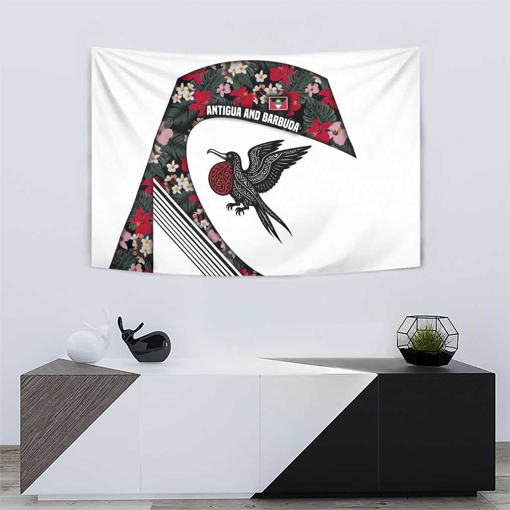 Antigua and Barbuda Hummingbird Tapestry with Tribal Bird and Tropical Floral Design with Island Flag - Wonder Print Shop