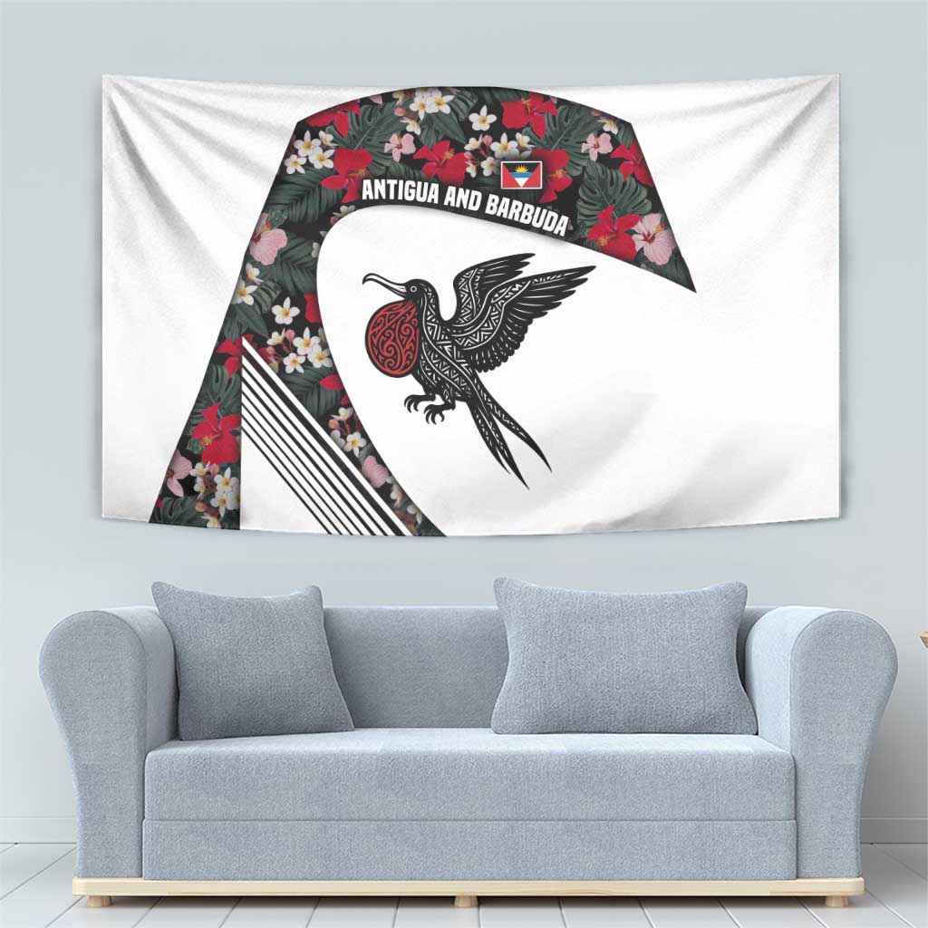 Antigua and Barbuda Hummingbird Tapestry with Tribal Bird and Tropical Floral Design with Island Flag - Wonder Print Shop