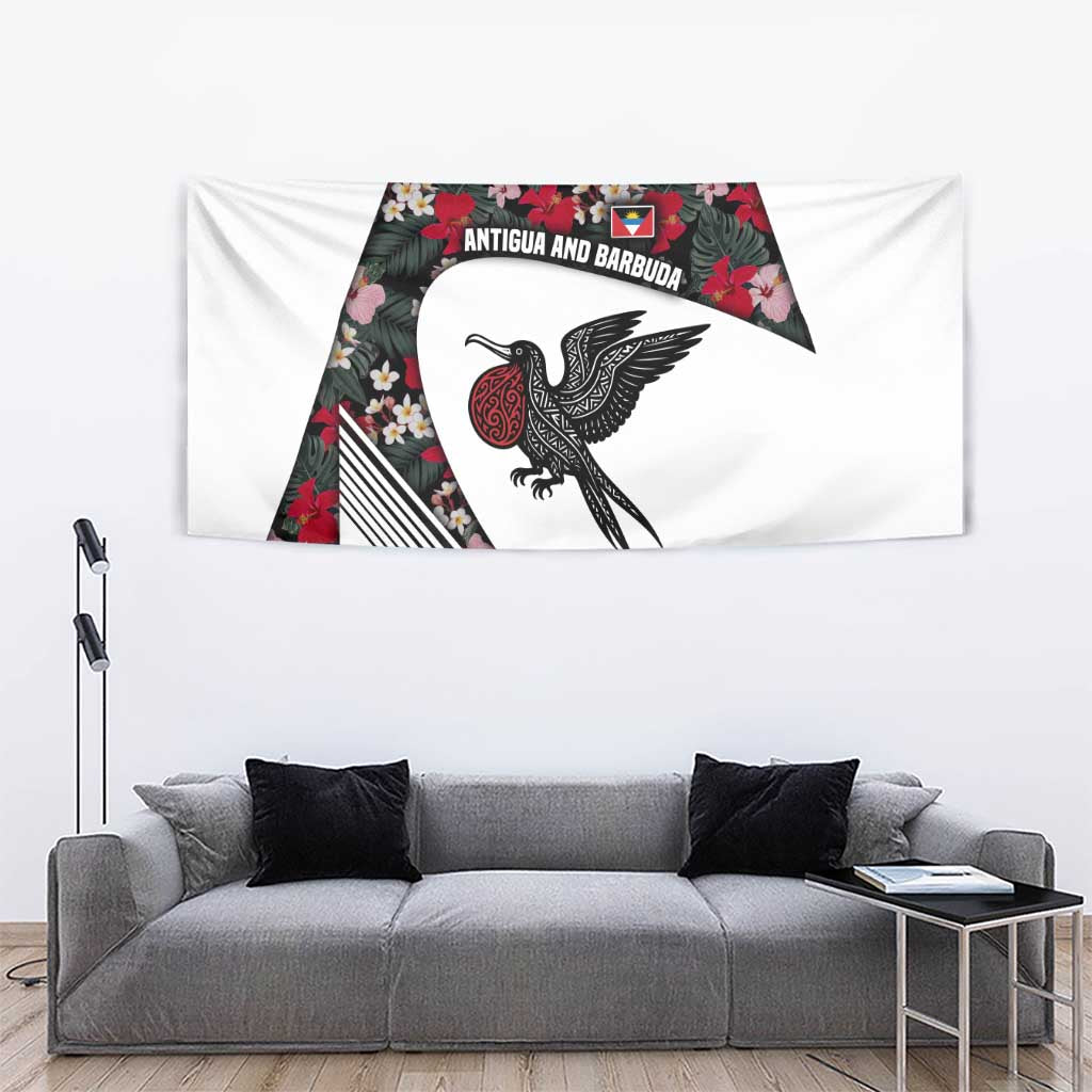 Antigua and Barbuda Hummingbird Tapestry with Tribal Bird and Tropical Floral Design with Island Flag - Wonder Print Shop