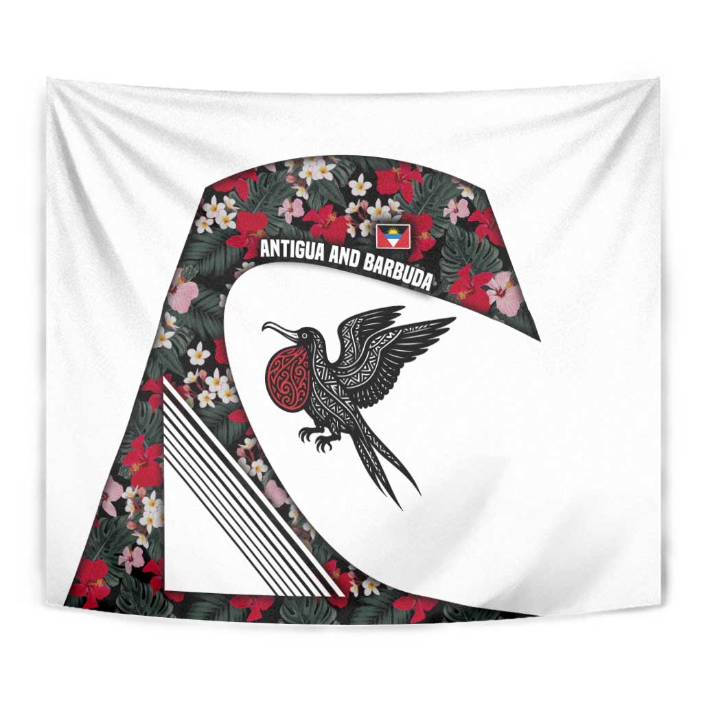 Antigua and Barbuda Hummingbird Tapestry with Tribal Bird and Tropical Floral Design with Island Flag - Wonder Print Shop