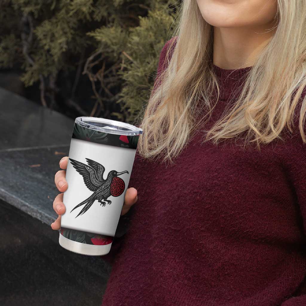 Antigua and Barbuda Hummingbird Tumbler Cup with Tribal Bird and Tropical Floral Design with Island Flag - Wonder Print Shop