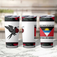 Antigua and Barbuda Hummingbird Tumbler Cup with Tribal Bird and Tropical Floral Design with Island Flag - Wonder Print Shop