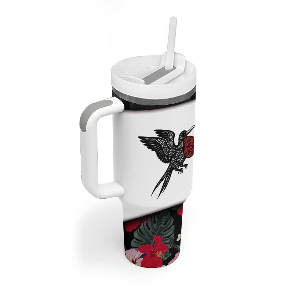 Antigua and Barbuda Hummingbird Tumbler With Handle with Tribal Bird and Tropical Floral Design with Island Flag - Wonder Print Shop