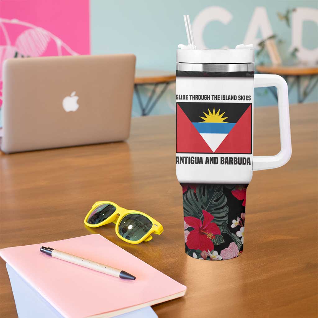 Antigua and Barbuda Hummingbird Tumbler With Handle with Tribal Bird and Tropical Floral Design with Island Flag - Wonder Print Shop