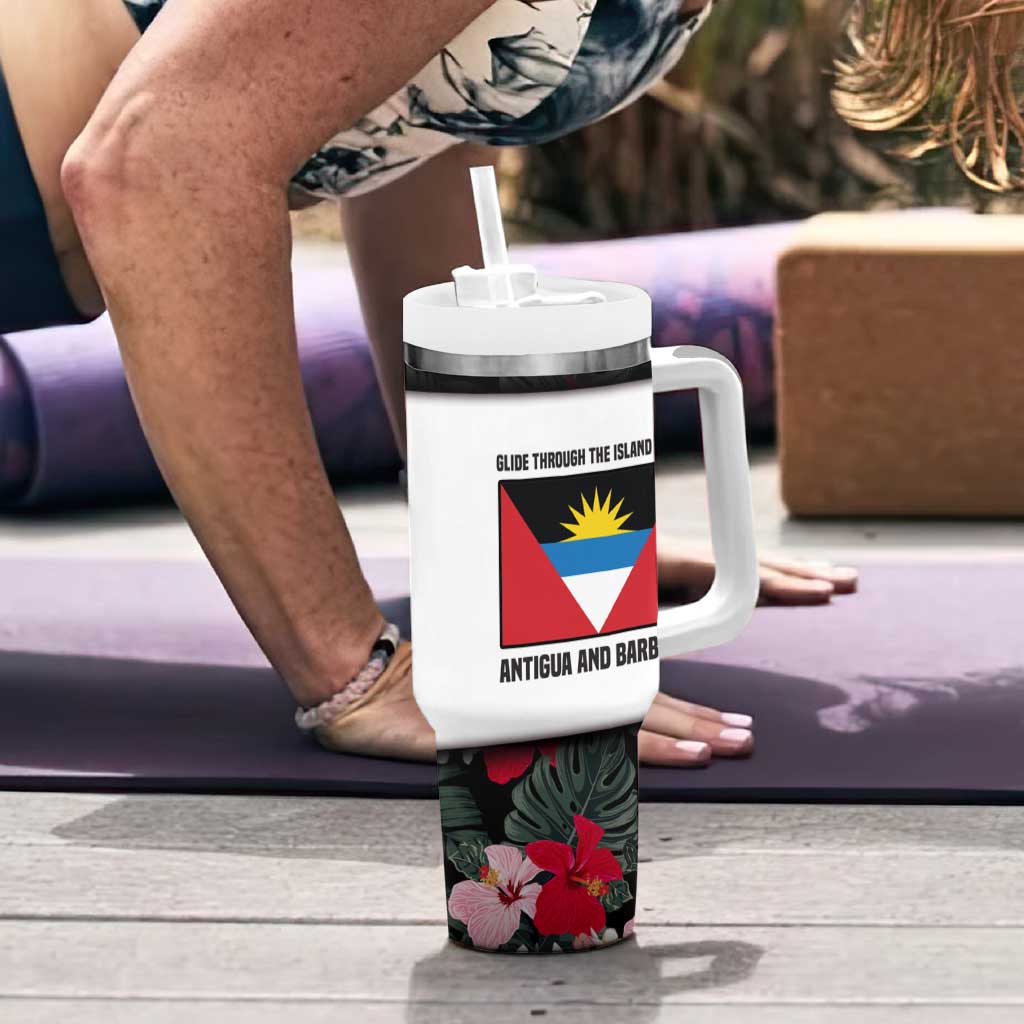 Antigua and Barbuda Hummingbird Tumbler With Handle with Tribal Bird and Tropical Floral Design with Island Flag - Wonder Print Shop