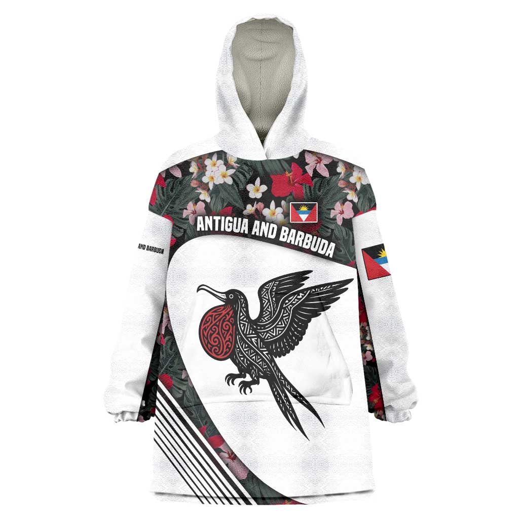 Antigua and Barbuda Hummingbird Wearable Blanket Hoodie with Tribal Bird and Tropical Floral Design with Island Flag - Wonder Print Shop