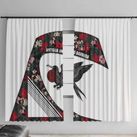 Antigua and Barbuda Hummingbird Window Curtain with Tribal Bird and Tropical Floral Design with Island Flag - Wonder Print Shop