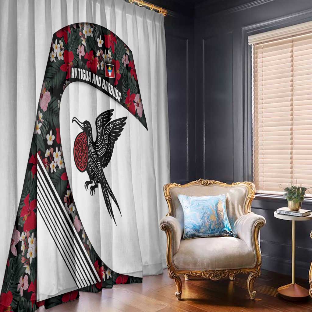 Antigua and Barbuda Hummingbird Window Curtain with Tribal Bird and Tropical Floral Design with Island Flag - Wonder Print Shop