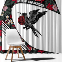 Antigua and Barbuda Hummingbird Window Curtain with Tribal Bird and Tropical Floral Design with Island Flag - Wonder Print Shop