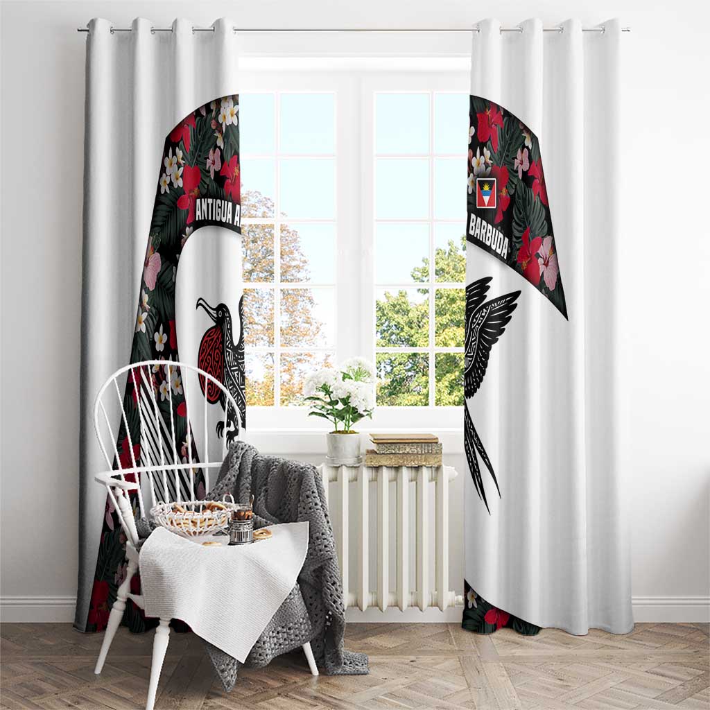 Antigua and Barbuda Hummingbird Window Curtain with Tribal Bird and Tropical Floral Design with Island Flag - Wonder Print Shop