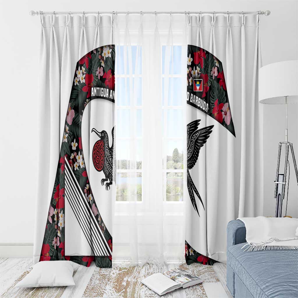 Antigua and Barbuda Hummingbird Window Curtain with Tribal Bird and Tropical Floral Design with Island Flag - Wonder Print Shop