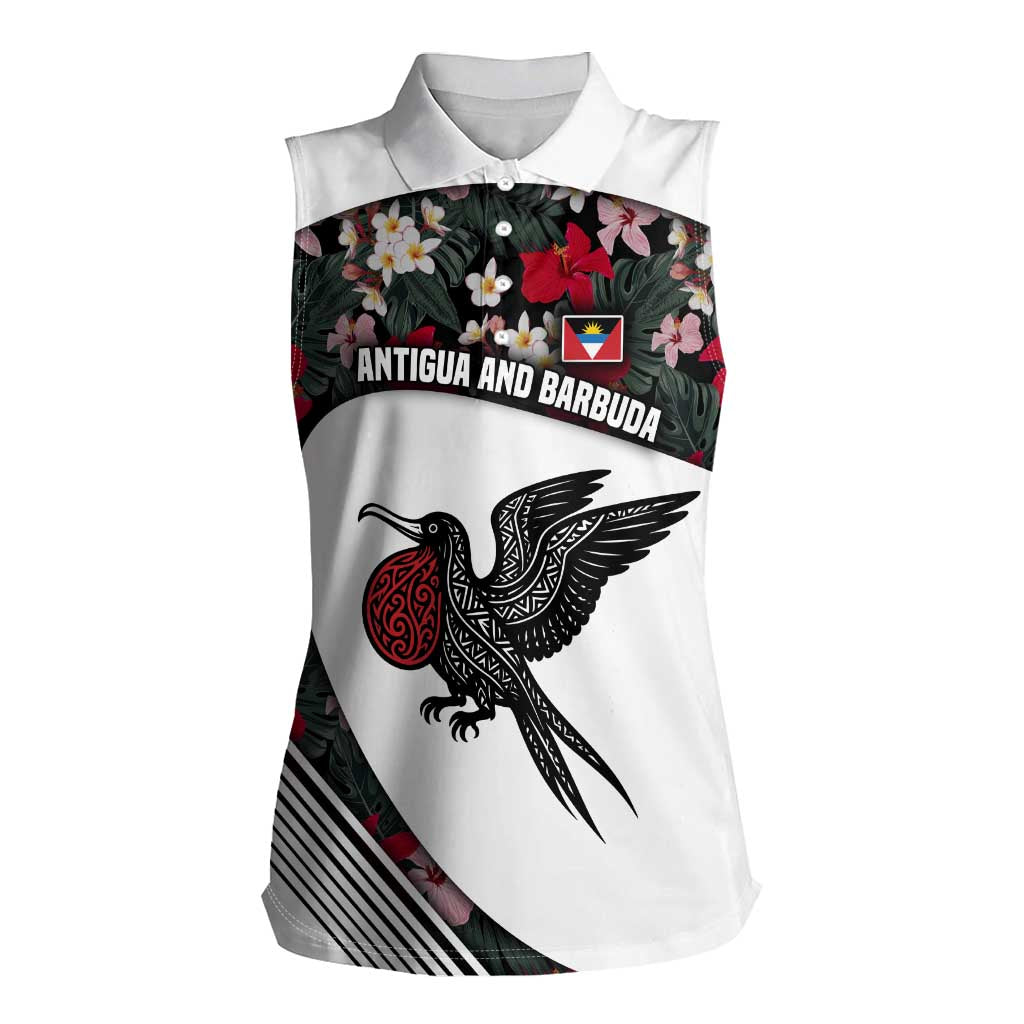Antigua and Barbuda Hummingbird Women Sleeveless Polo Shirt with Tribal Bird and Tropical Floral Design with Island Flag - Wonder Print Shop