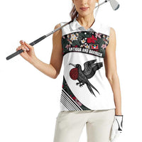 Antigua and Barbuda Hummingbird Women Sleeveless Polo Shirt with Tribal Bird and Tropical Floral Design with Island Flag - Wonder Print Shop