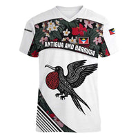 Antigua and Barbuda Hummingbird Women V-Neck T-Shirt with Tribal Bird and Tropical Floral Design with Island Flag - Wonder Print Shop