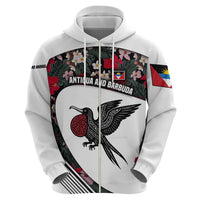 Antigua and Barbuda Hummingbird Zip Hoodie with Tribal Bird and Tropical Floral Design with Island Flag - Wonder Print Shop