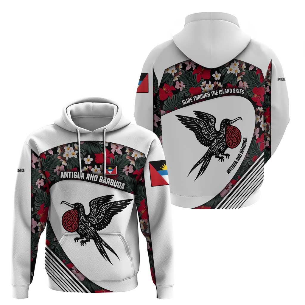 Antigua and Barbuda Hummingbird Zip Hoodie with Tribal Bird and Tropical Floral Design with Island Flag - Wonder Print Shop
