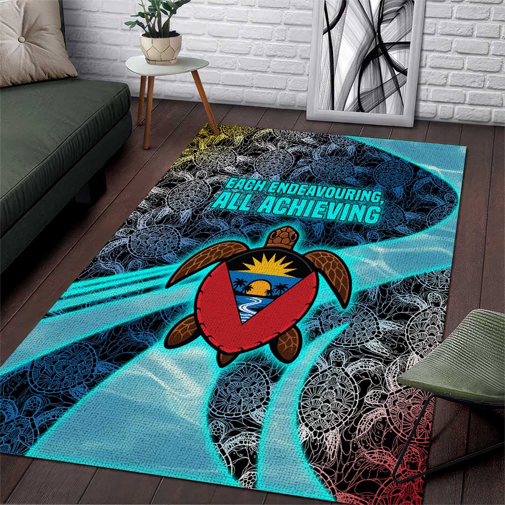 Antigua and Barbuda Sea Turtle Area Rug with Tribal Mandala Design with Ocean Waves and National Flag - Wonder Print Shop