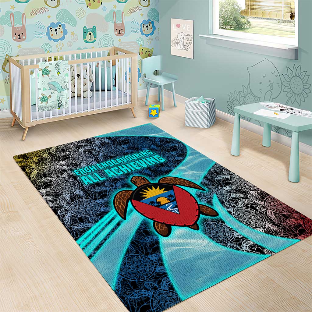Antigua and Barbuda Sea Turtle Area Rug with Tribal Mandala Design with Ocean Waves and National Flag - Wonder Print Shop